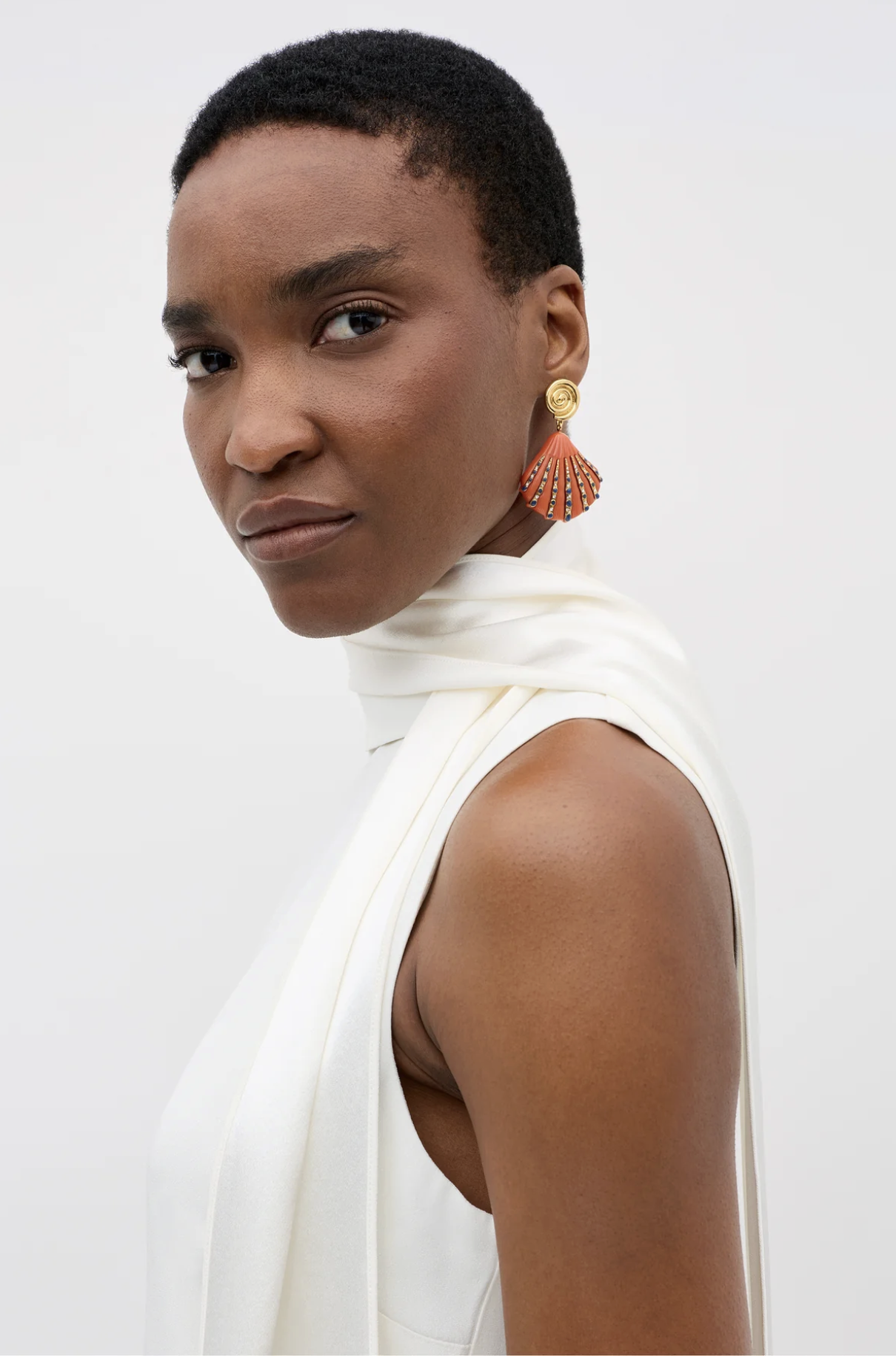 RIXO, Hermione Silk Scarf in Ivory Satin Back Silk Crepe