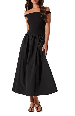 Off the Shoulder Poplin Midi Dress