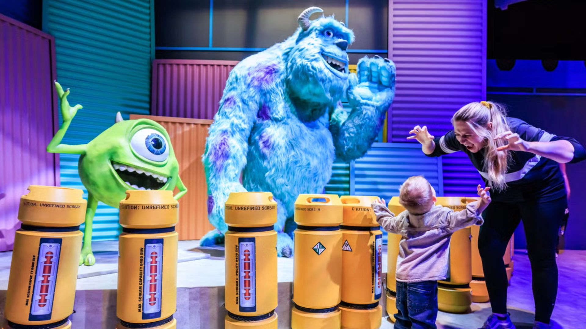 an image of one of the immersive rooms from the exhibition showing the set from Monsters Inc