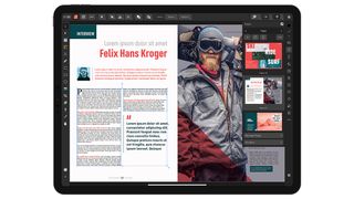 Affinity Publisher shown working on an iPad, a page from a magazine is being edited