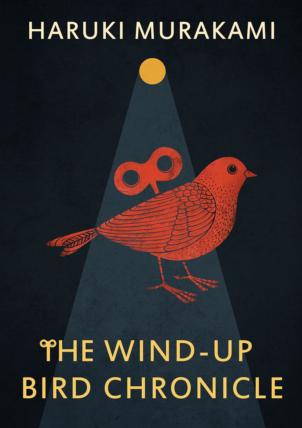 the cover of the book the wind up bird chronicle featuring a red bird with a wind up toy on its back in a spotlight