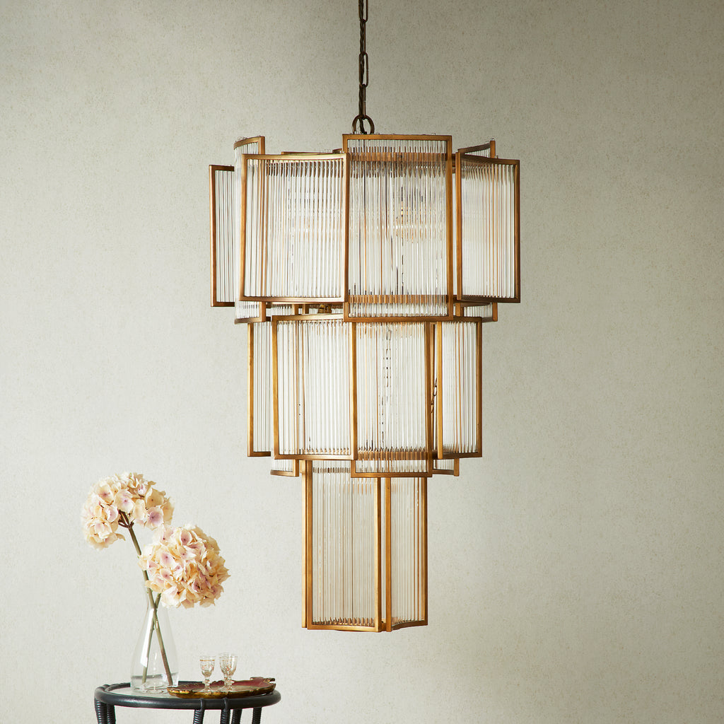 Zeus Chandelier in Brass With Glass Rods