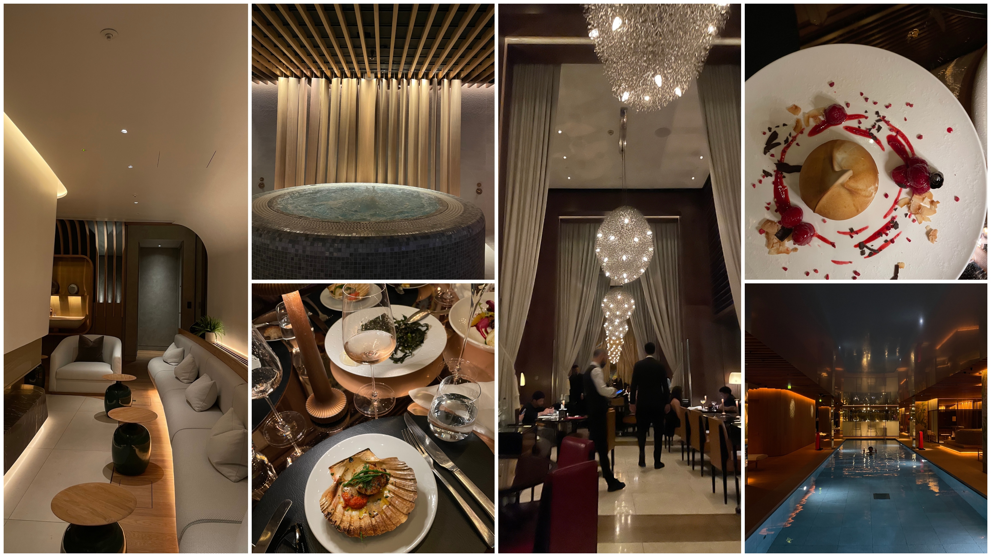 collage of spa and dining room at 45 Park Lane in London