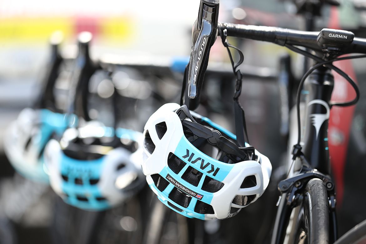 Team Sky's helmets and bikes ready for action