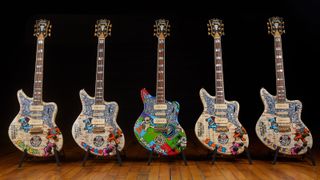 Five custom-painted D'Angelico Deluxe Bob Weir Bedford guitars