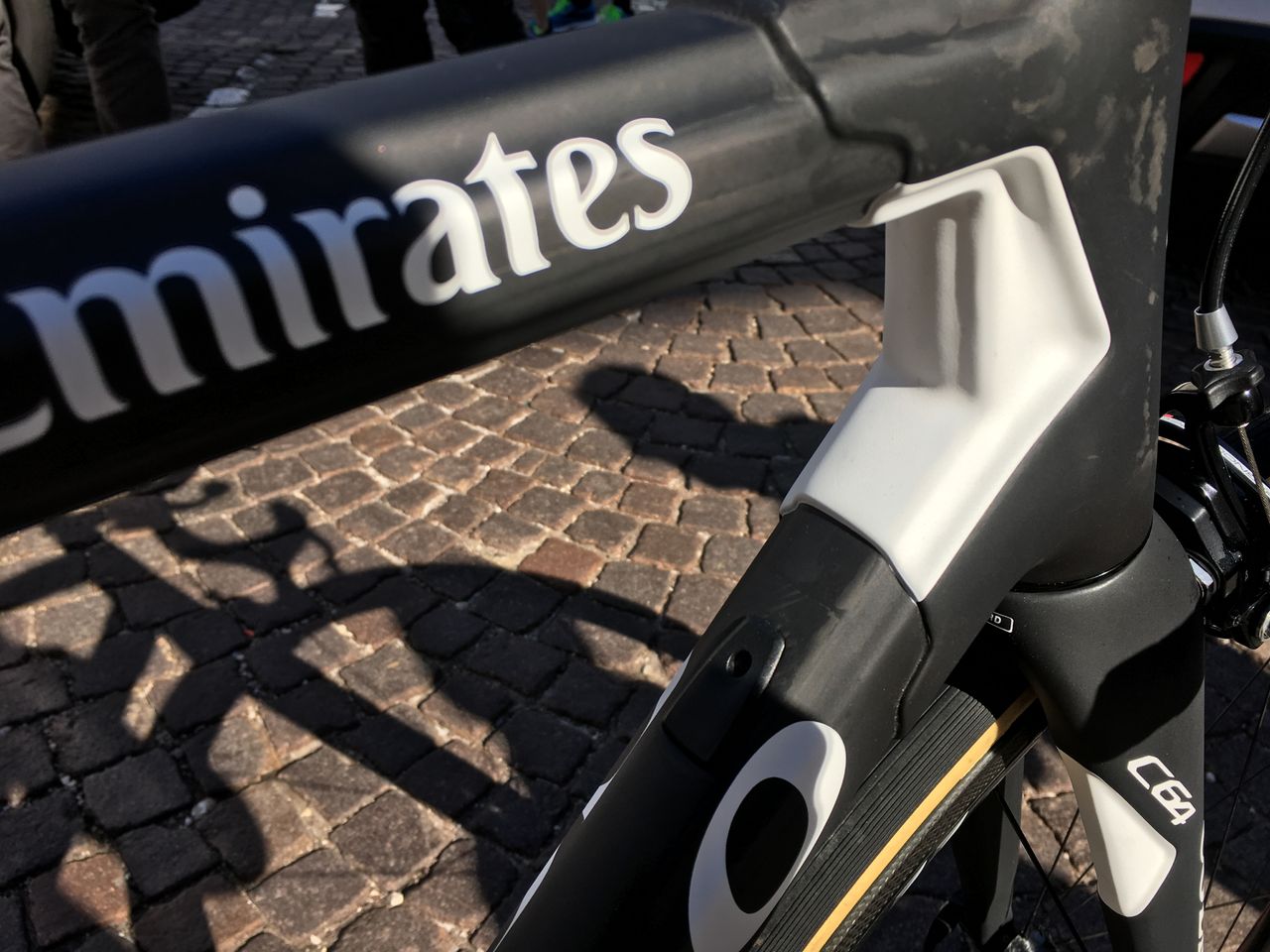 Small flashes of white at the front of the frameset are the only areas of paint on the frame in an attempt to reduce weight