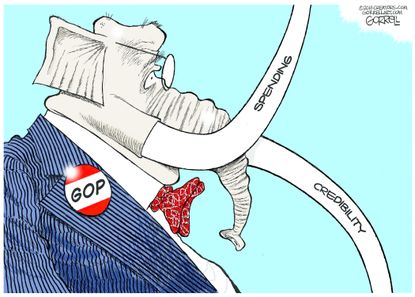 Political cartoon U.S. GOP spending bill credibility