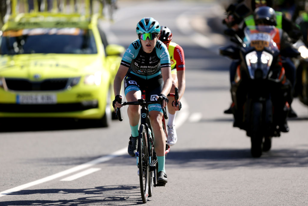 COCENTAINA SPAIN FEBRUARY 20Lija Laizane of Latvia and Team Eneicat RBH Global competes in the breakaway during the 6th Setmana Ciclista Valenciana Vuelta Comunidad Valenciana Feminas 2022 Stage 4 a 118km stage from Sagunt to Valencia VoltaCVFemines22 on February 20 2022 in Cocentaina Spain Photo by Gonzalo Arroyo MorenoGetty Images