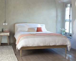 Relaxed summery bedroom scheme with smoothie inspired bedlinen in light and pastel shades.