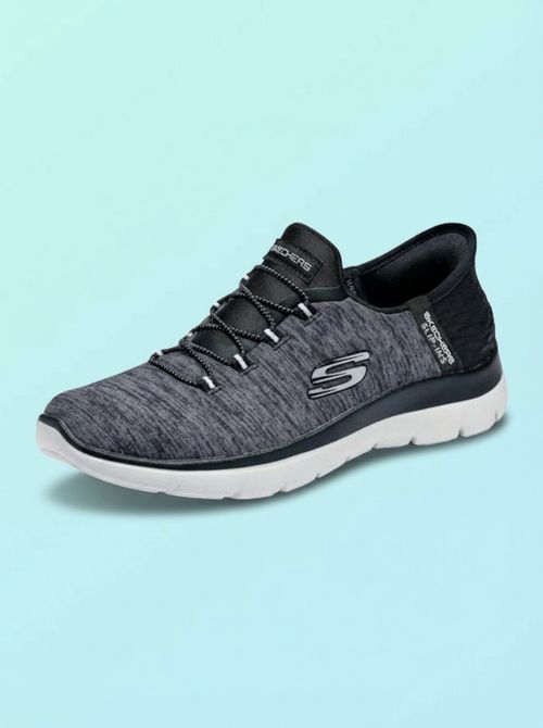 Skechers Women's Summits Hands-Free Slip-Ins Sneaker, Black/White, 8