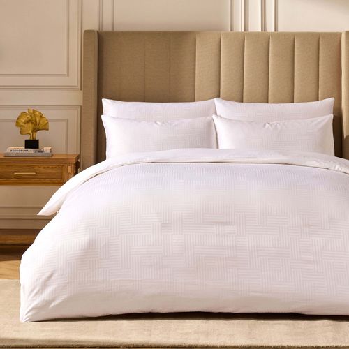 Lyla Lyocell Blend Geo Jacquard 300 Thread Count Duvet Cover & Pillowcase Set - White
