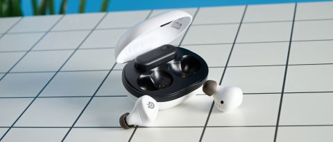 A pair of SteelSeries Arctis GameBuds wireless earbuds