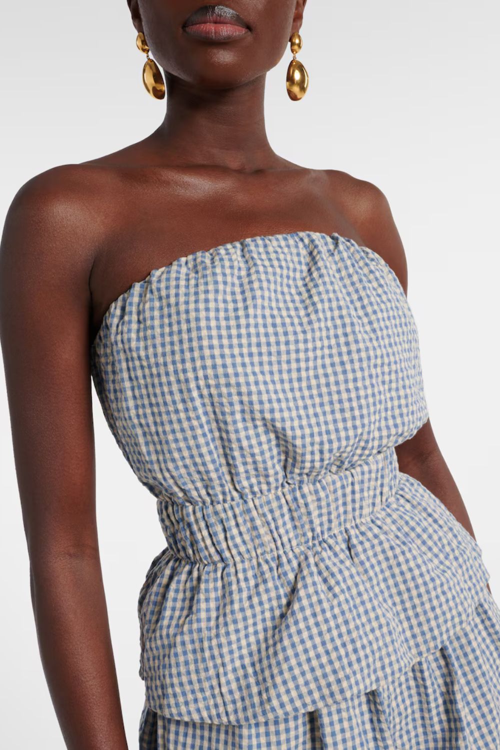 Posse Aurelia gingham strapless cotton top