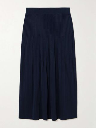 Pleated Stretch-Knit Midi Skirt