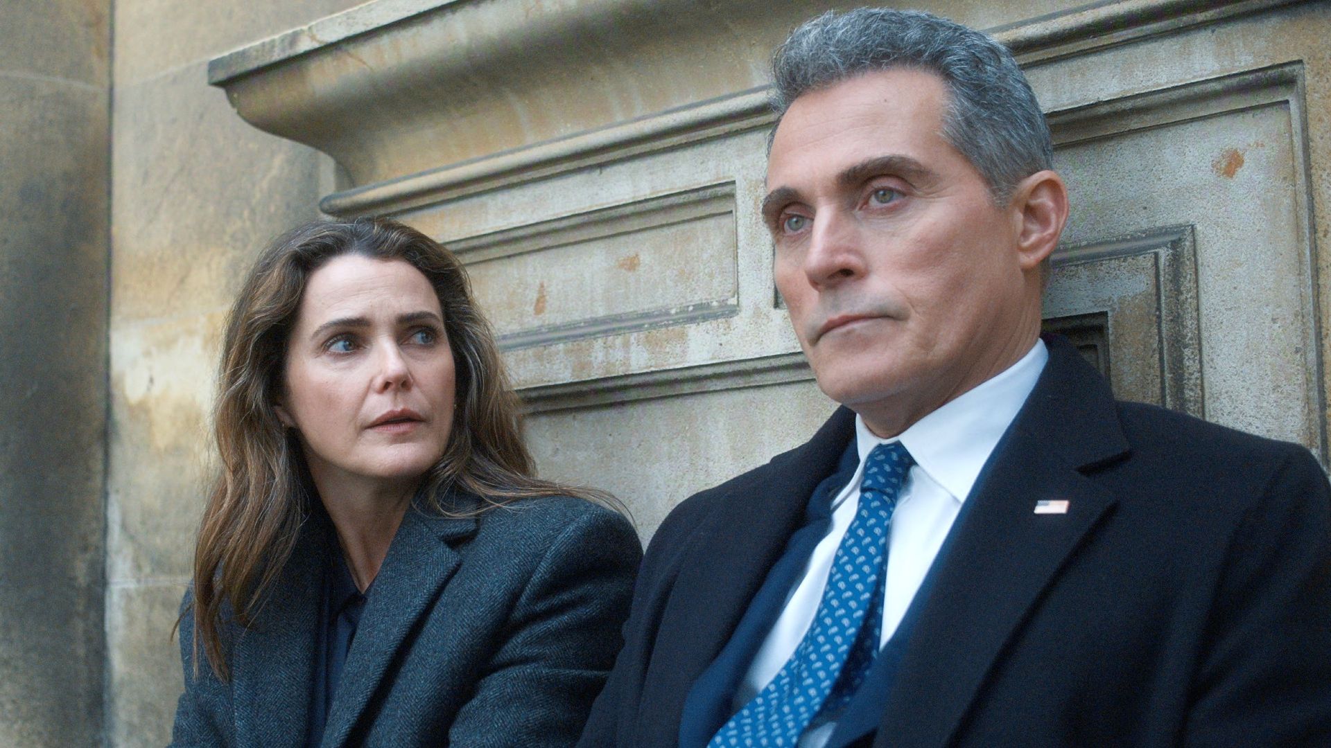 Keri Russell and Rufus Sewell in The Diplomat season 4