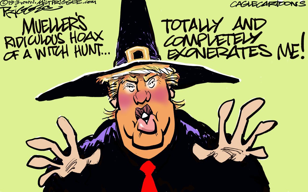 Political Cartoon U.S.&amp;amp;nbsp;Trump Mueller report scandal special investigation exoneration Russia witch hunt