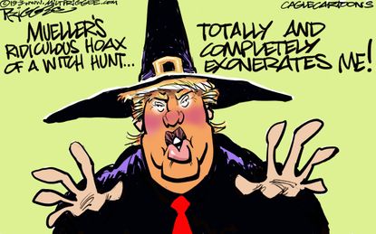 Political Cartoon U.S.&nbsp;Trump Mueller report scandal special investigation exoneration Russia witch hunt