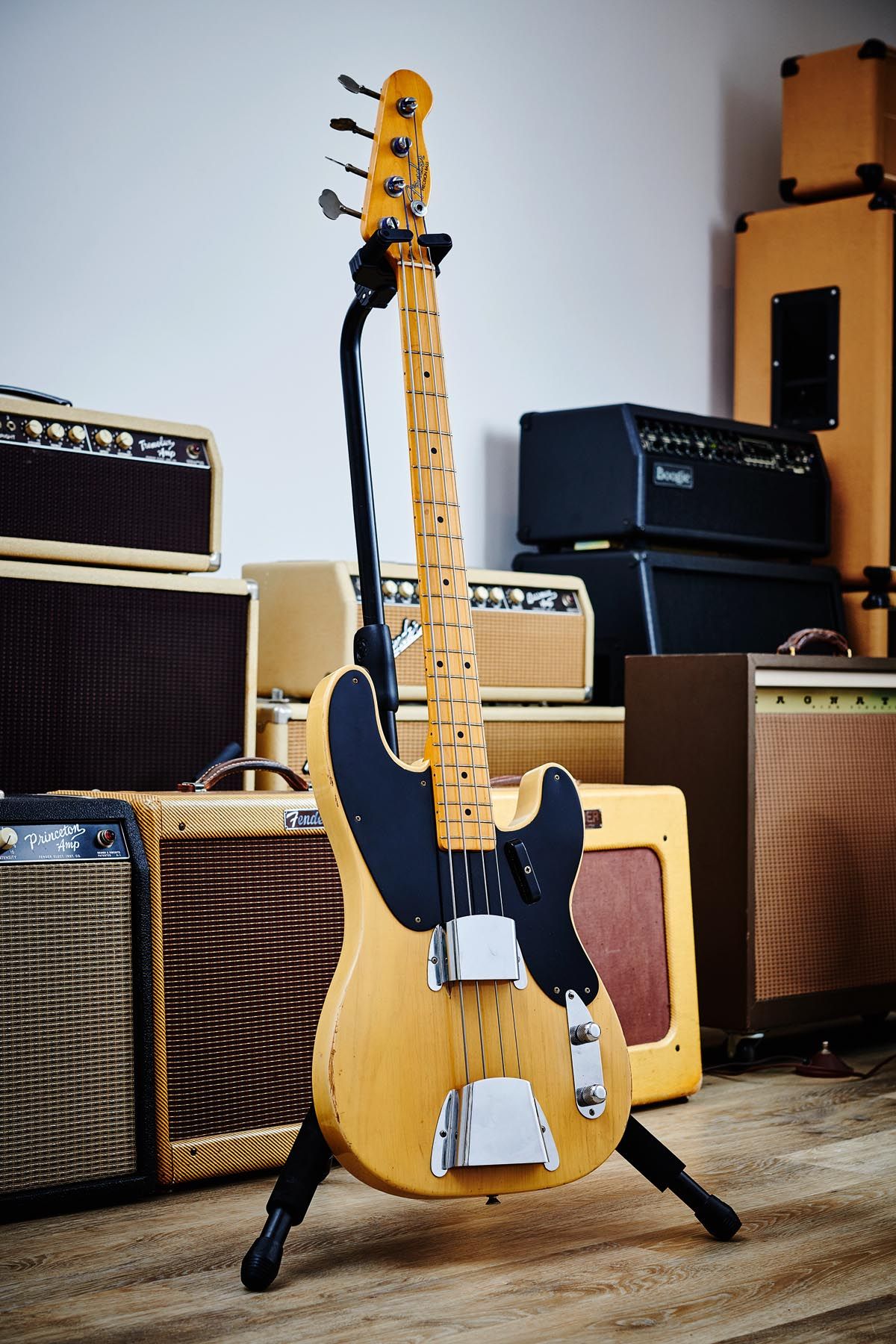 Released in 1951, the original incarnation of Fender&rsquo;s Precision Bass is reminiscent of a Telecaster with its narrow headstock and blonde/blackguard livery. This stunning example is from 1953