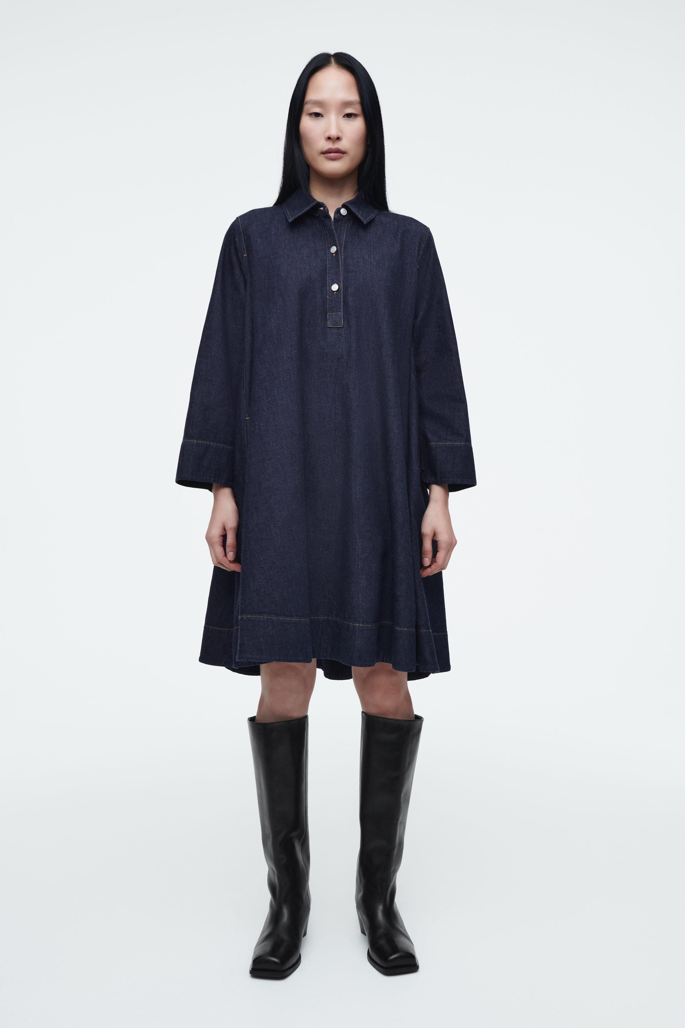 A-Line Denim Mini Shirt Dress