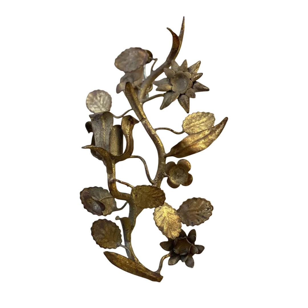 Vintage Decorative Candle Holder Sconce With Floral Design.