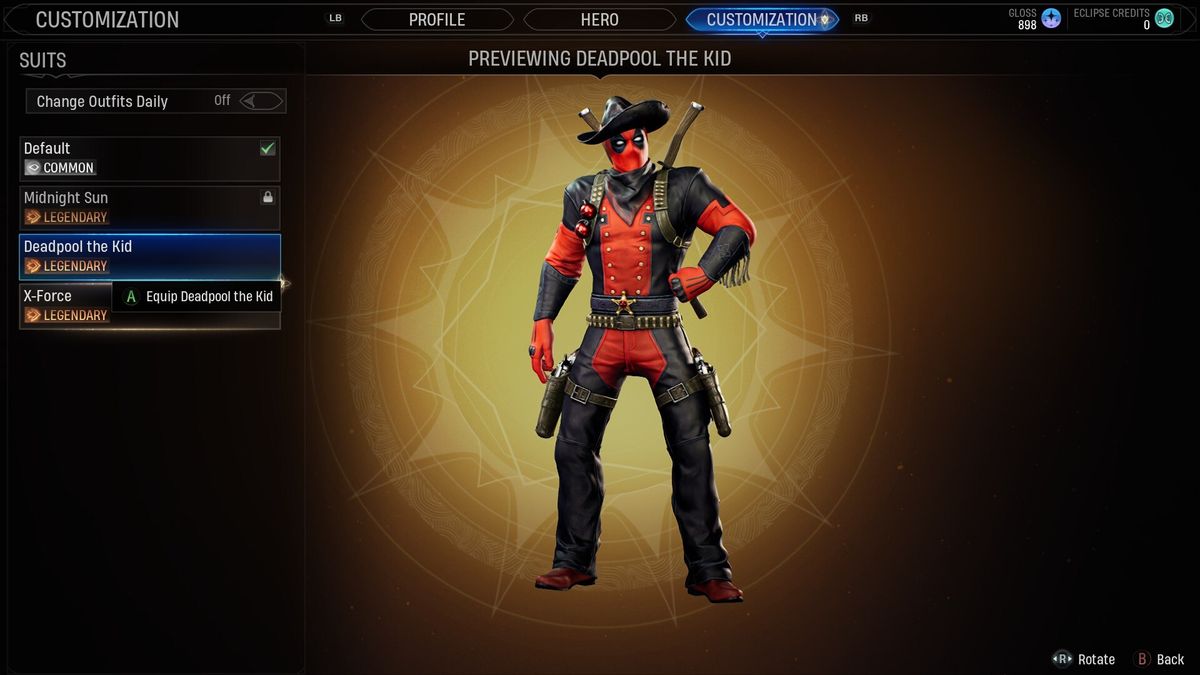 midnight suns deadpool cowboy outfit