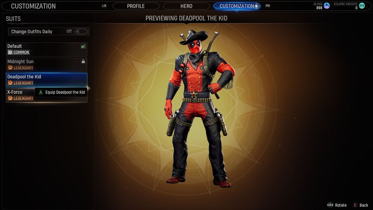 midnight suns deadpool cowboy outfit