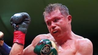 A bloodied Canelo Alvarez of Mexico lets offs a flurry of punches ahead of this weekend's Canelo vs Charlo fight in Las Vegas.