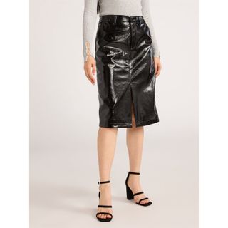 Scoop, Faux Patent Leather Front Slit Midi Skirt