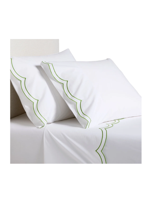 Green Double Scallop Stitch Percale Sheet Set