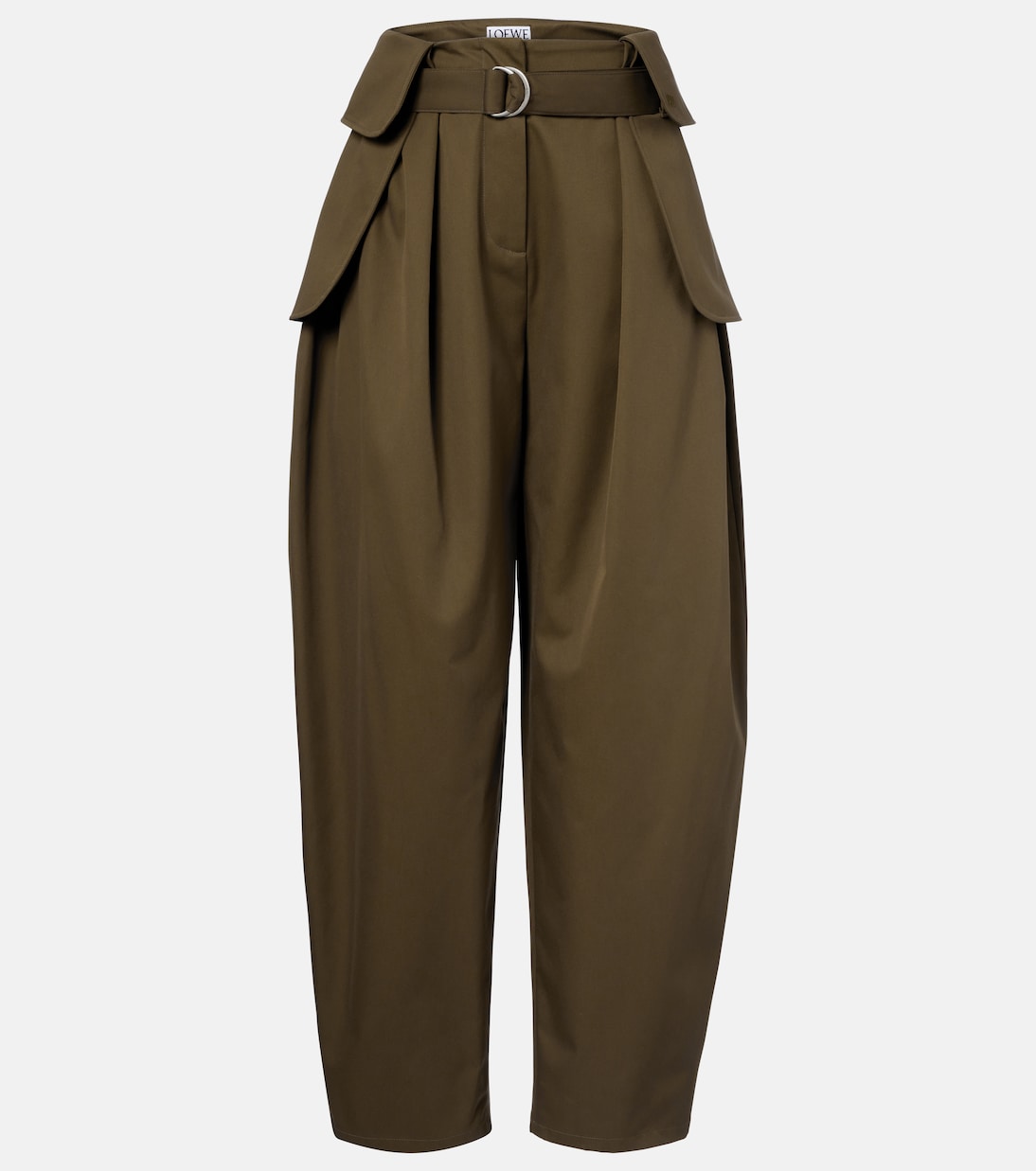 Double L Cotton and Silk Barrel-Leg Pants in Green - Loewe
