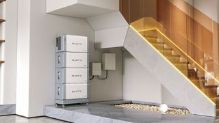 A smartly stacked white and grey Bluetti interior power station 