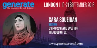 Sara Soueidan is giving her talk Using CSS (and SVG) for the good of UX at Generate London.