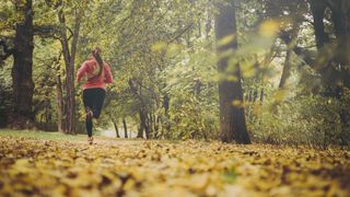 woman jogging in autumnal park