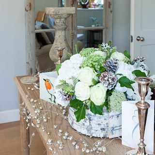 festive console table in living room