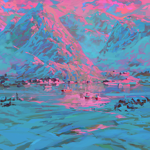 Create cinematic environments; Pink mountains