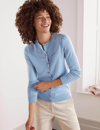 Boden Abercorn Scallop Cardigan, Frosted Blue