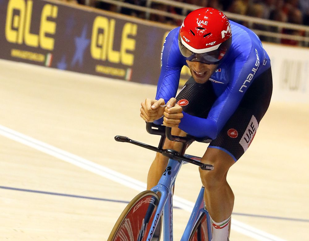 Filippo Ganna (Italy) on his way to winning the individual pursuit at the European championships