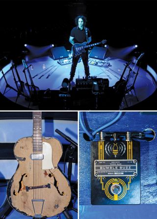 White with his complete live setup (top), which includes his vintage Kay hollowbody guitar and Bumble Buzz pedal, which is built by Union Tube & Transistor and distributed by Third Man.