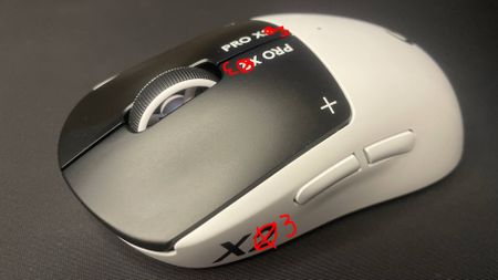 A Logitech G Pro X2 Superstrike with the '2' numbers crossed out and replaced with a '3'.