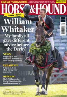 Cover of Horse and Hound featuring William Whitaker riding a lap of honor on Flamboyant III