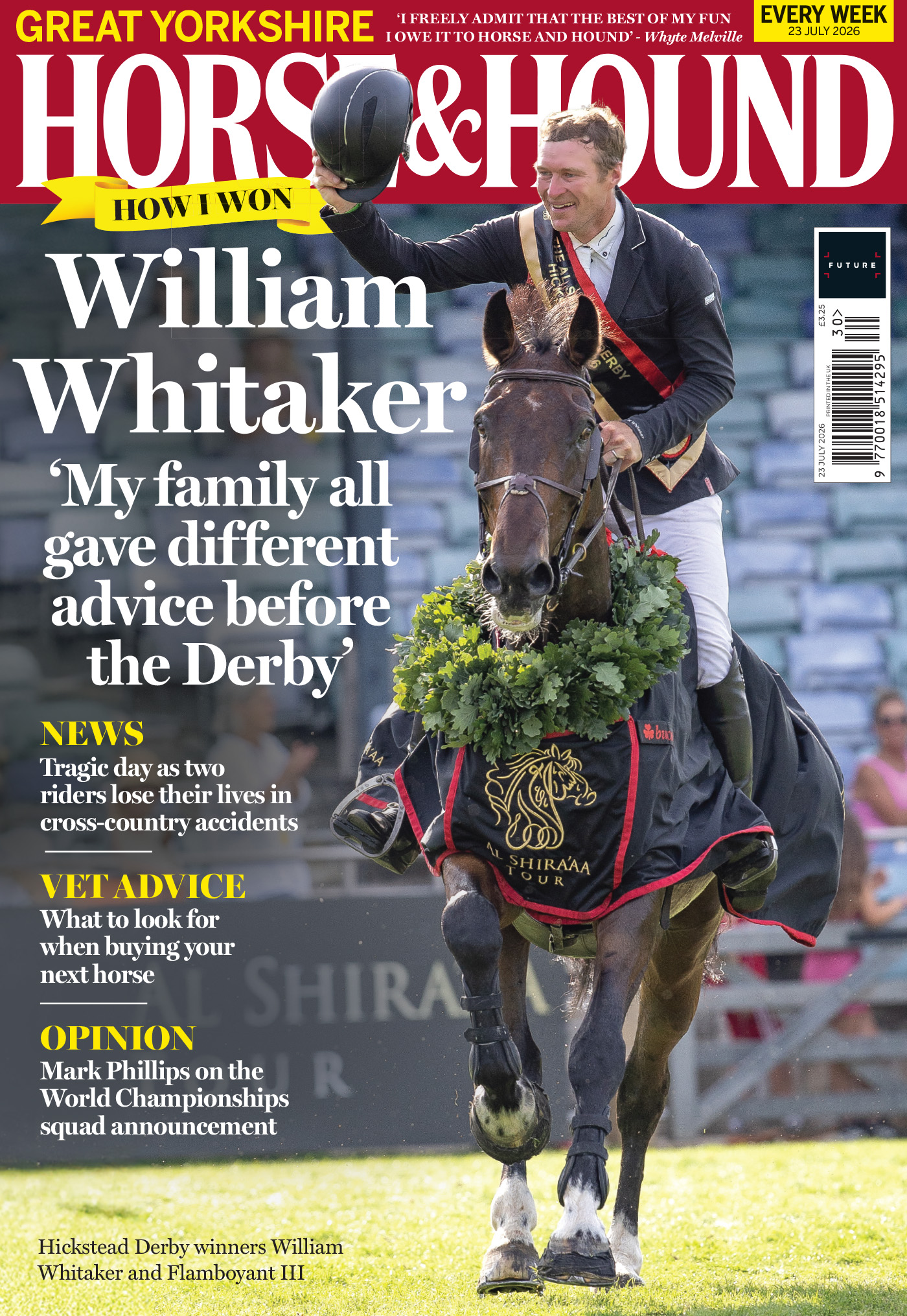 Cover of Horse and Hound featuring William Whitaker riding a lap of honor on Flamboyant III