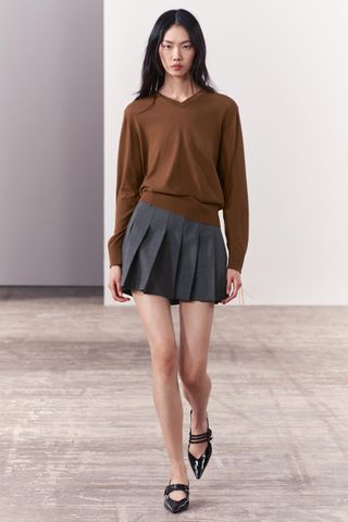 Zw Collection Box Pleat Wool Blend Mini Skirt