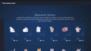 A screenshot of the seasonal badges and stickers on Steam's points shop.