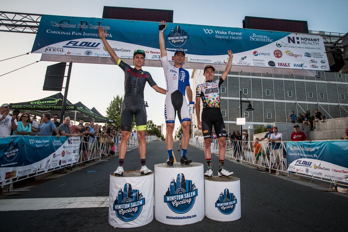 Dion Smith, Brad White and Gavin Mannion on the podium