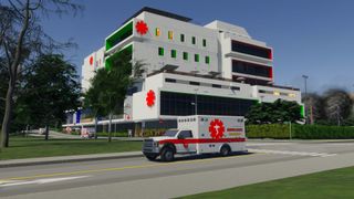 ambulance in front of a hospital