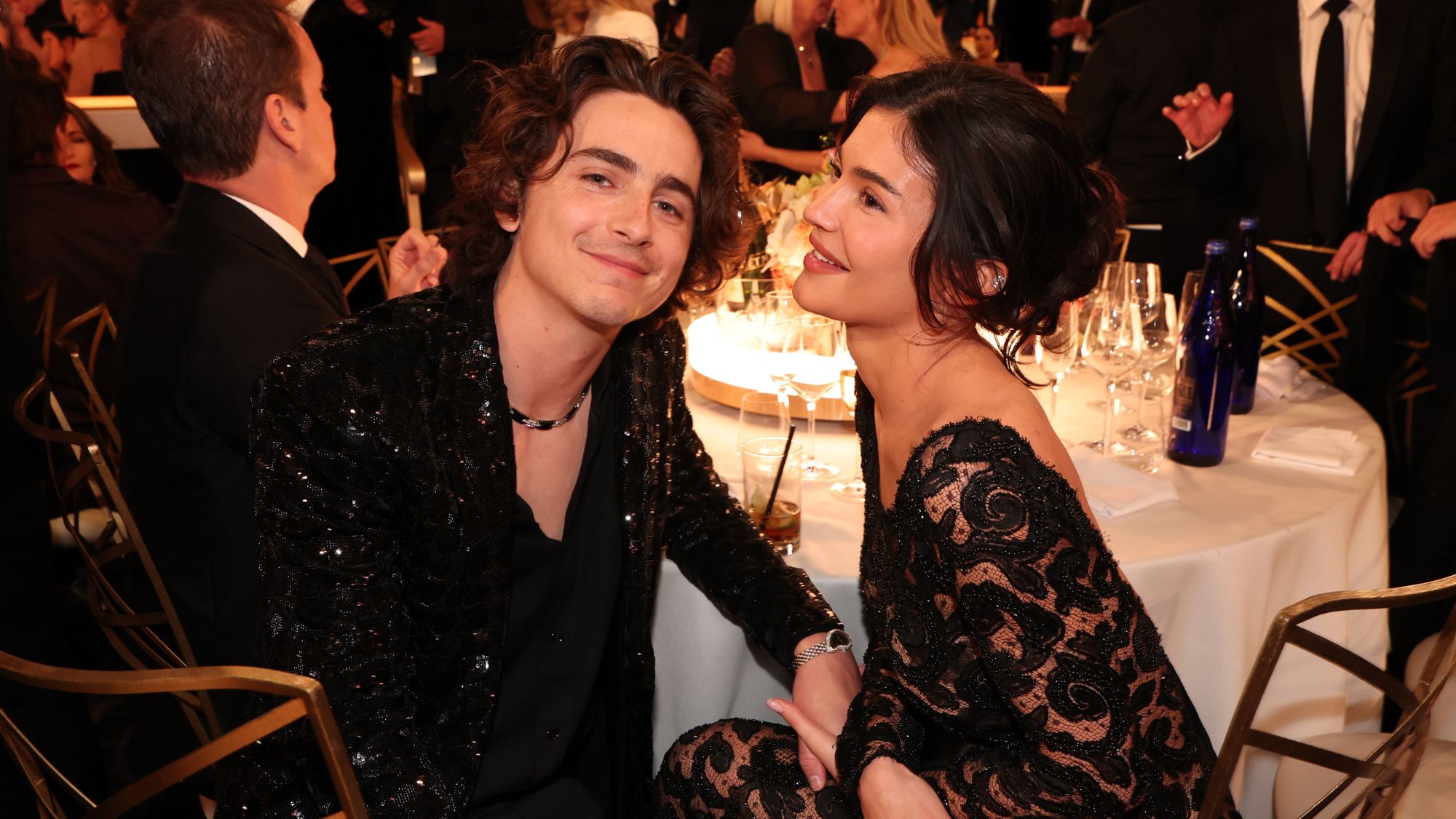 Timothée Chalamet and Kylie Jenner at the 81st Golden Globe Awards in 2024