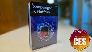 Qualcomm Snapdragon X Platform promotional plaque on display at CES 2025.