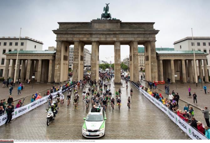 The riders ready to roll out for the race which started in front of the Brandenburg Gate