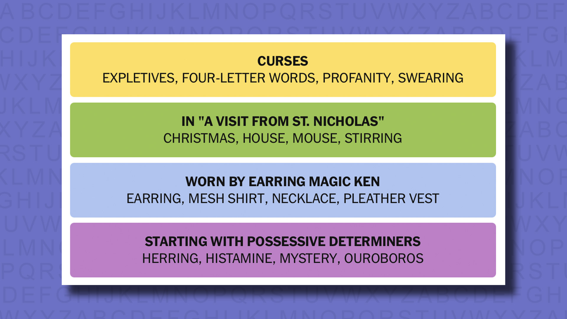 NYT Connections answers for game 814 on a purple background