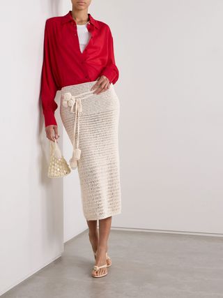 MAGDA BUTRYM Appliquéd crocheted cotton-blend midi skirt